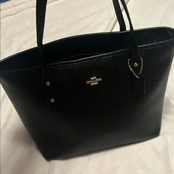 Coach Black Leather Tote with Gold Hardware - Picture 1 of 3